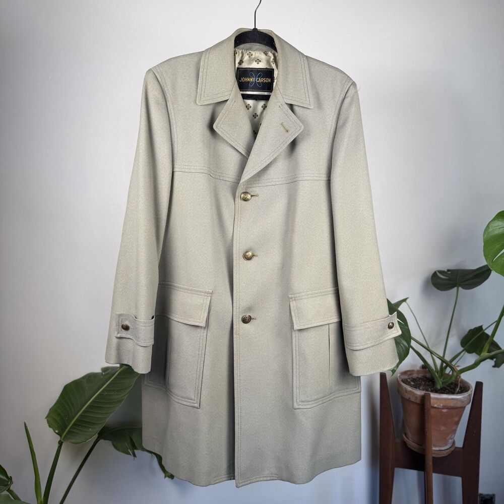 Vintage Johnny Carson Rain Repellent Textured Polyester Coat Crest Buttons